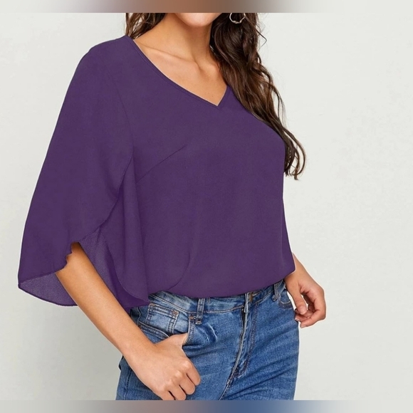 SHEIN Tops - Women's T-Shirt Solid Split Sleeve Top T-Shirt for Women Purple 4XL